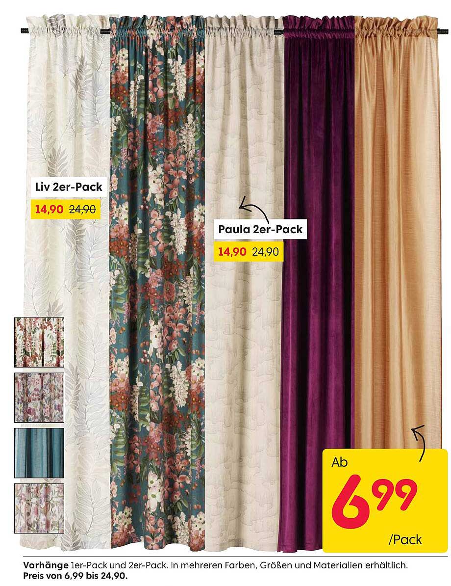 Vorhänge 1er-Pack und 2er-Pack - Ab 6,99 €/Pack