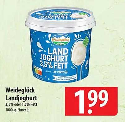 Weideglück Landjoghurt 3,5% Fett oder 1,5% Fett 1000-g-Eimer