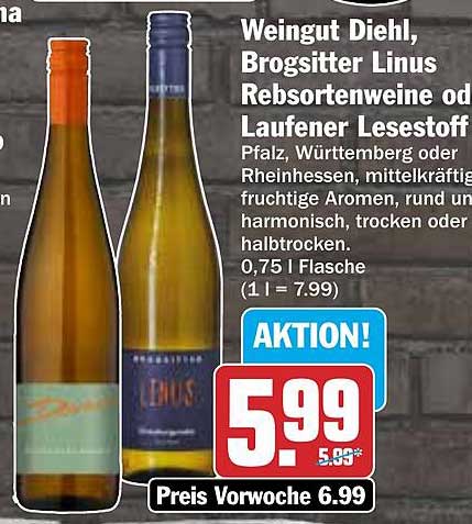 Weingut Diehl, Brogsitter Linus Rebsortenweine od. Lauferner Lesestoff