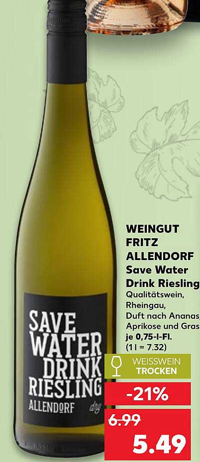 WEINGUT FRITZ ALLENDORF Save Water Drink Riesling 0,75 l