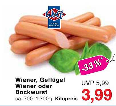 Wiener, Geflügel Wiener oder Bockwurst