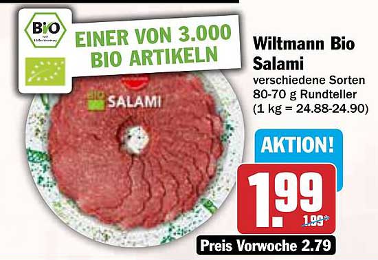 Wiltmann Bio Salami verschiedene Sorten 80-70 g Rundteller