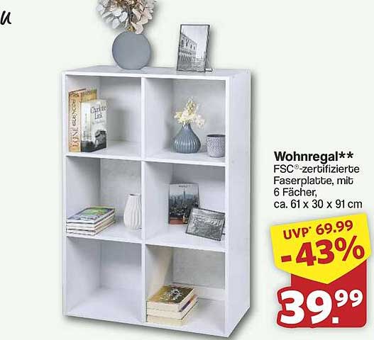 Wohnregal** FSC®-zertifizierte Faserplatte, mit 6 Fächern