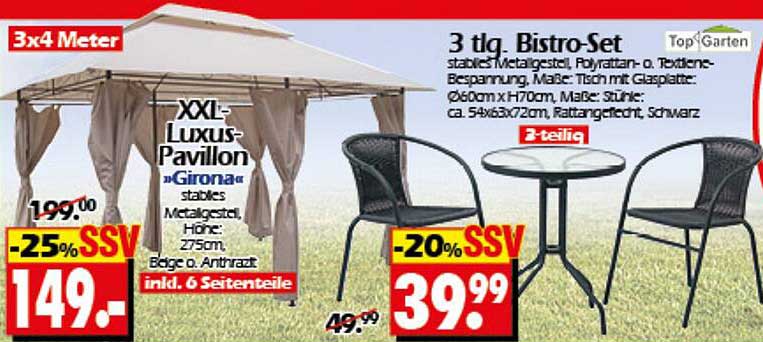 XXL-Luxus-Pavillon "Girona" und 3 tlg. Bistro-Set