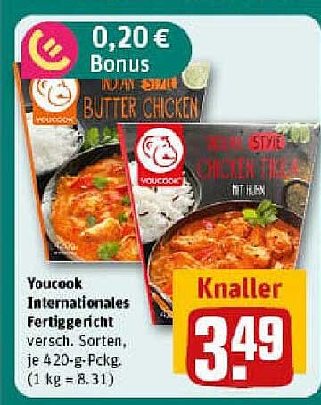 Youcook Internationales Fertiggericht – Butter Chicken oder Chicken Tikka