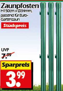 Zaunpfosten H150cm x Ø34mm, passend für Euro-Gartenzaun