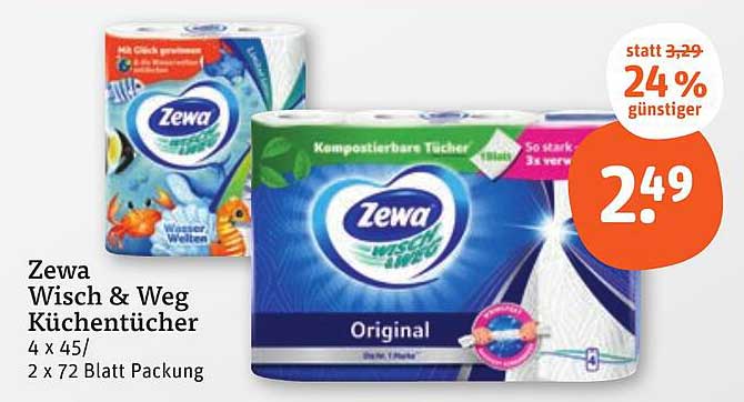 Zewa Wisch & Weg Küchentücher 4 x 45/ 2 x 72 Blatt Packung