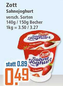 Zott Sahnejoghurt verschiedene Sorten 140g / 150g Becher