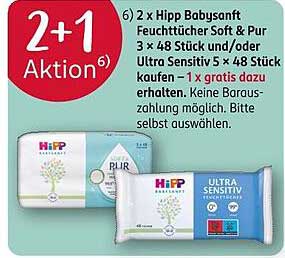 2 + 1 Aktion: Hipp Babysanft Feuchttücher Soft & Pur und Ultra Sensitiv