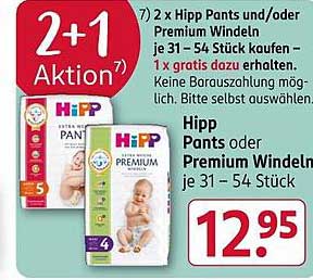 2 x Hipp Pants und/oder Premium Windeln je 31 – 54 Stück – 2+1 Aktion
