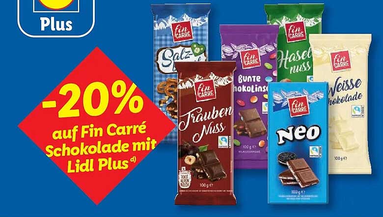 -20% auf Fin Carré Schokolade mit Lidl Plus
