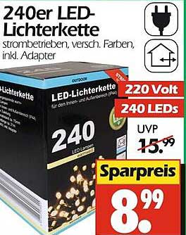 240er LED-Lichterkette strombetrieben, verschiedene Farben, inkl. Adapter