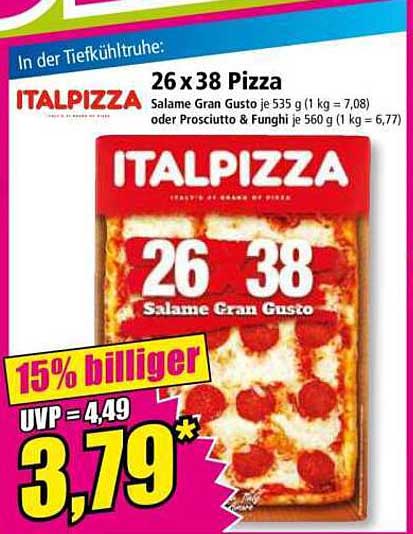 26 x 38 Pizza Salame Gran Gusto oder Prosciutto & Funghi