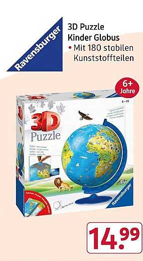 3D Puzzle Kinder Globus mit 180 stabilen Kunststoffteilen