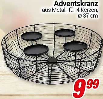 Adventskranz aus Metall, für 4 Kerzen, Ø 37 cm