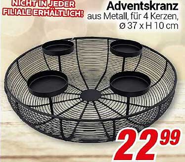 Adventskranz aus Metall für 4 Kerzen, Ø 37 x H 10 cm