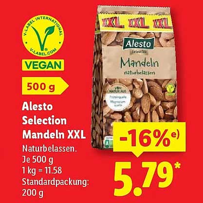 Alesto Selection Mandeln XXL 500 g - Vegan und naturbelassen