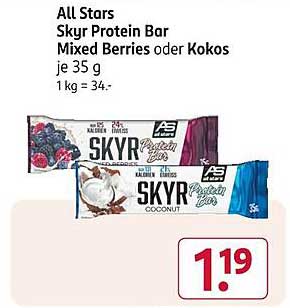 All Stars Skyr Protein Bar Mixed Berries oder Kokos 35 g