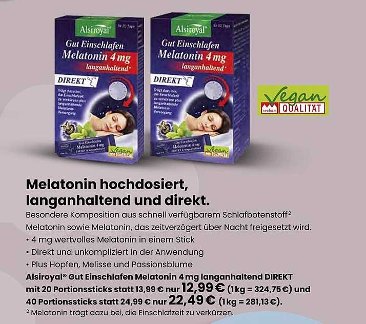 Alsiroyal Gut Einschlafen Melatonin 4 mg langanhaltend direkt
