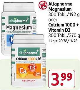 Altapharma Magnesium 300 Tbl./192 g oder Calcium 1000 + Vitamin D3 300 Tbl./270 g