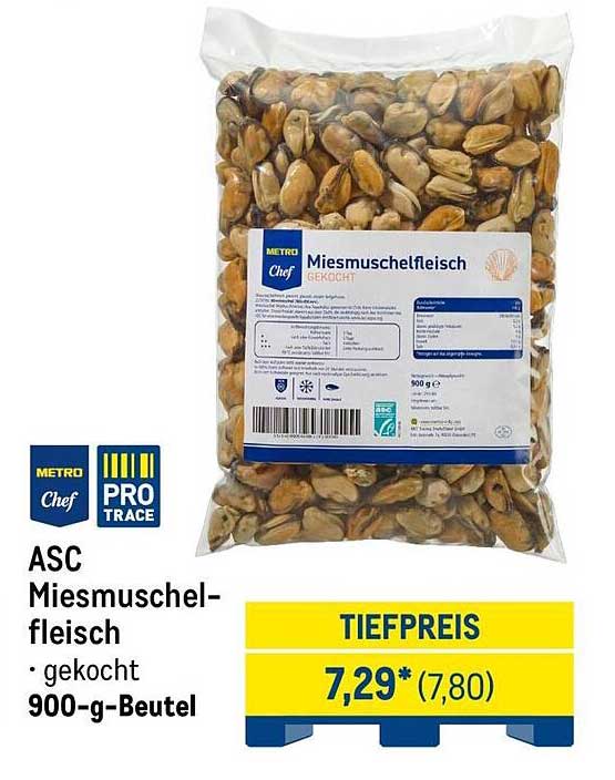 ASC Miesmuschelfleisch - gekocht, 900-g-Beutel