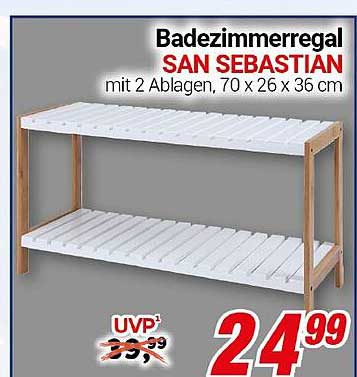 Badezimmerregal SAN SEBASTIAN mit 2 Ablagen, 70 x 26 x 36 cm