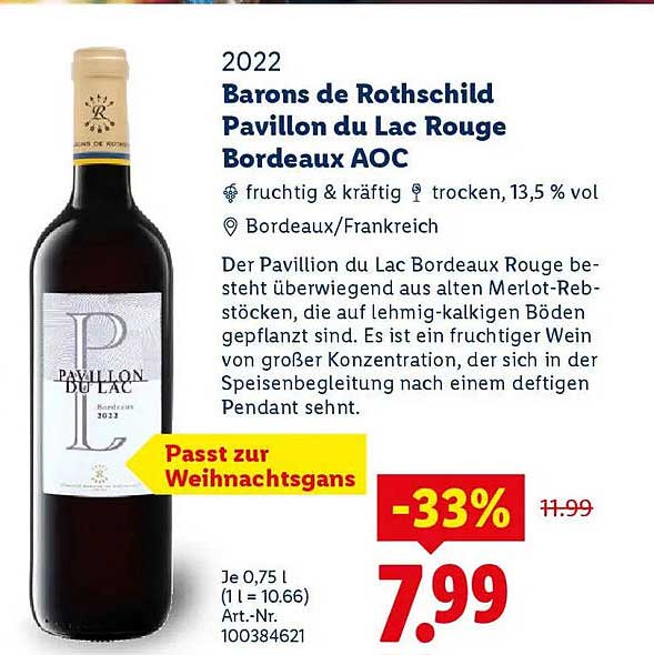 Barons de Rothschild Pavillon du Lac Rouge Bordeaux AOC