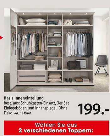 Basis Inneneinteilung inklusive Schubkasten-Einsatz, 3er Set Einlegeböden und Innenpiegel