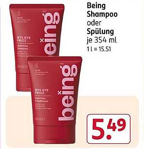 Being Shampoo oder Spülung je 354 ml für nur 5,49 €