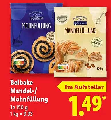 Belbake Mandel-/Mohnfüllung 150 g für nur 1,49 €
