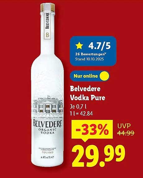 Belvedere Vodka Pure 0,7 L - Nur online