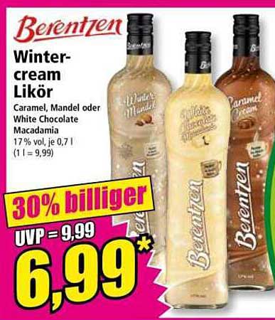 Berentzen Wintercream Likör – Caramel, Mandel oder White Chocolate Macadamia