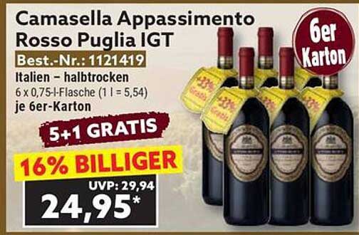 Camasella Appassimento Rosso Puglia IGT – 6er Karton zum Vorteilspreis!