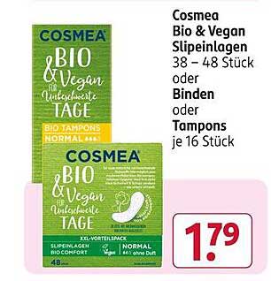 Cosmea Bio & Vegan Slipinlagen 38 – 48 Stück oder Binden oder Tampons je 16 Stück