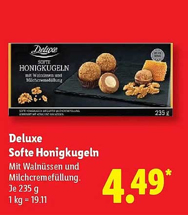 Deluxe Soffte Honigkugeln mit Walnüssen und Milchcremefüllung