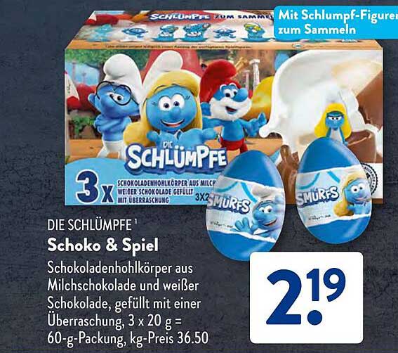 DIE SCHLÜMPFE Schoko & Spiel - Schokoladenhülsen aus Milch- und Weißschokolade