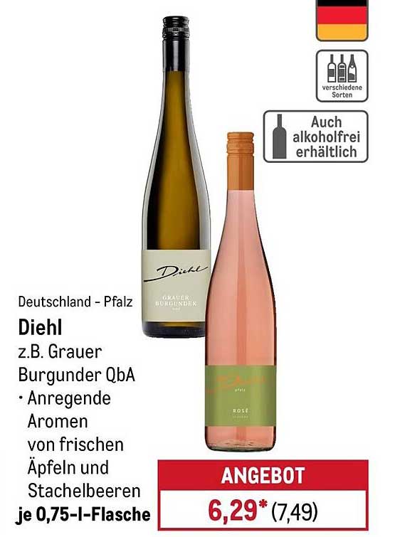 Diehl - Grauer Burgunder QbA 0,75 l Flasche