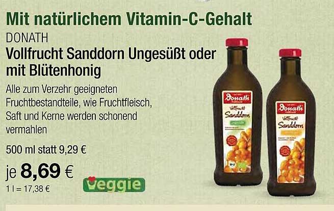 DONATH Vollfrucht Sanddorn Ungesüßt oder mit Blütenhonig 500 ml