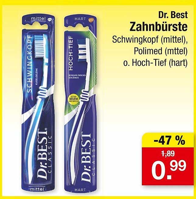 Dr. Best Zahnbürste Schwingkopf (mittel), Polimed (mittel) o. Hoch-Tief (hart)