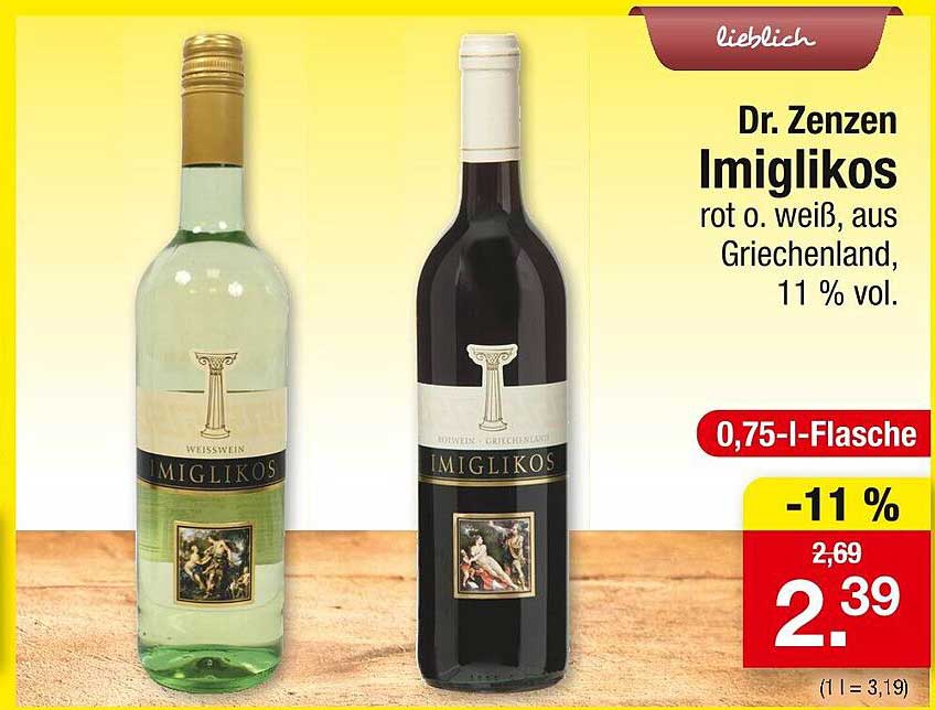 Dr. Zenzen Imiglikos rot o. weiß, aus Griechenland, 11 % vol.