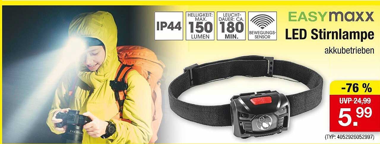 EASYmaxx LED Stirnlampe, akkubetrieben