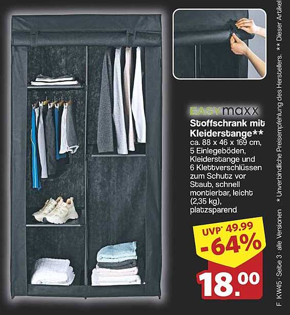 EASYmaxx Stoffschrank mit Kleiderstange
