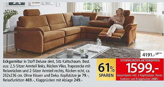 Eckgarnitur in Stoff Deluxe zimt, Sitz Kaltschaum