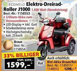 Econelo Elektro-Dreirad-Roller J1000 - 1.000 Watt