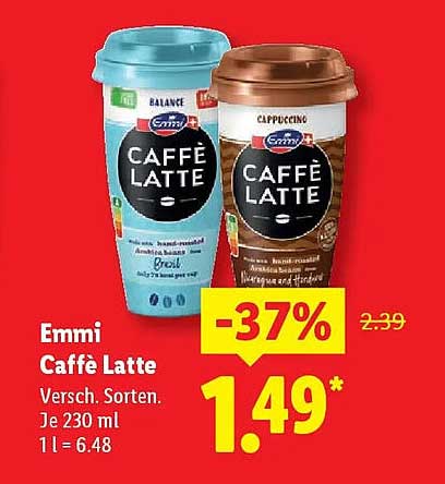 Emmi Caffè Latte Versch. Sorten 230 ml -37%