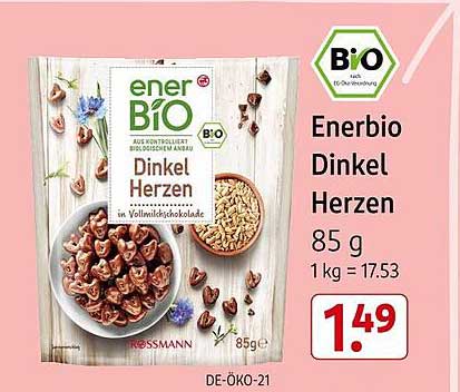 Enerbio Dinkel Herzen 85 g in Vollmilchschokolade
