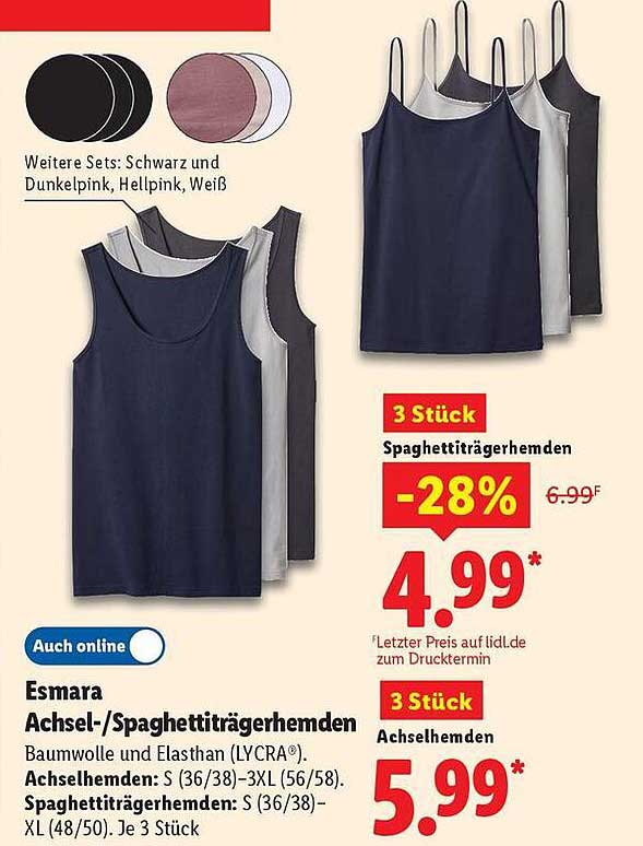 Esmara Achsel-/Spaghettiträgerhemden – 3 Stück zum tollen Preis