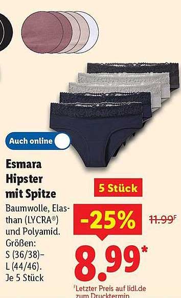 Esmara Hipster mit Spitze – 5 Stück