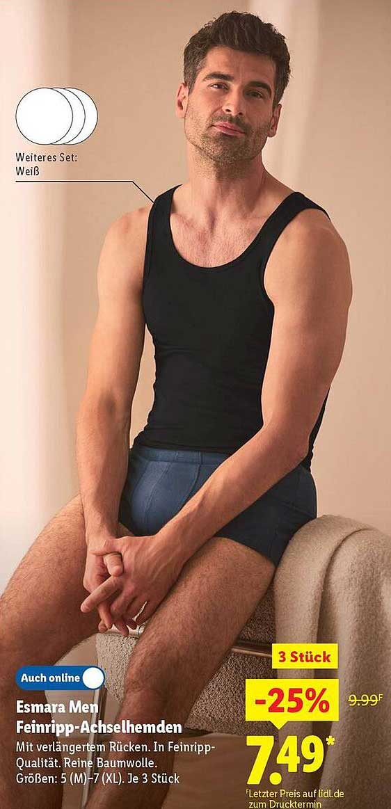 Esmara Men Feinripp-Achselhemden - 3 Stück