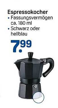 Espressokocher - Füllvermögen ca. 180 ml in Schwarz oder Hellblau